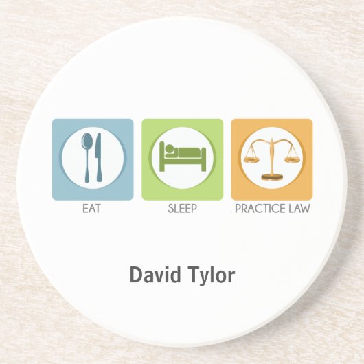 Eet slaap, praktijkrecht zandsteen onderzetter (Voorkant)