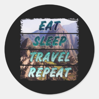 Eet slaap reizen herhalen - Machu Picchu, Peru Ronde Sticker