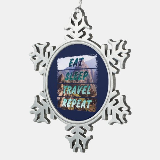 Eet slaap reizen herhalen - Machu Picchu, Peru Tin Sneeuwvlok Ornament (Rechts)