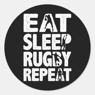 Eet Slaap Rugby Herhaal Rugby voor Heren Grappig R Ronde Sticker