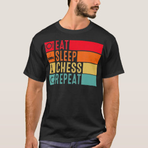Eet slaap schaken Herhaal grappig retro schaken T-shirt