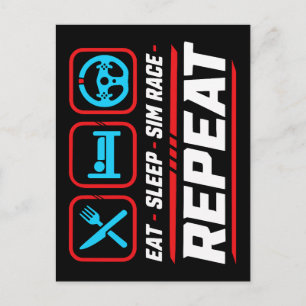 Eet slaap sim race herhaal voor sim racing fans briefkaart
