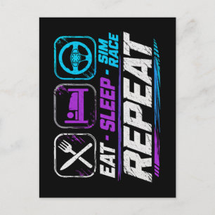 Eet slaap sim race herhaal voor sim racing fans briefkaart