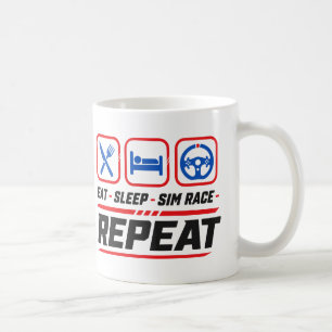 Eet slaap sim race herhaal voor sim racing fans koffiemok
