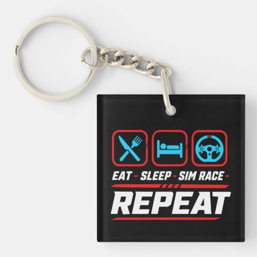 Eet slaap sim race herhaal voor sim racing fans sleutelhanger (voorkant)