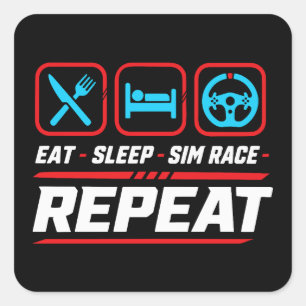 Eet slaap sim race herhaal voor sim racing fans vierkante sticker