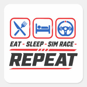 Eet slaap sim race herhaal voor sim racing fans vierkante sticker