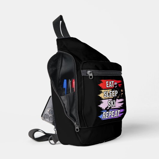 Eet Slaap Ski Herhaal Bold Ski Lover Design Sling Bag (Open)