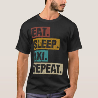 Eet Slaap Ski Herhaal Retro Skiën T-shirt