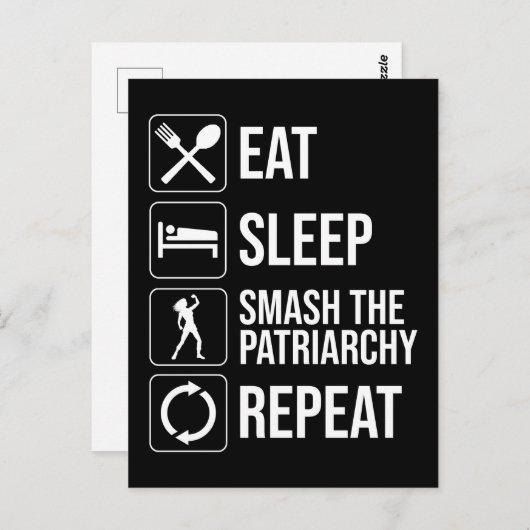 Eet. Slaap. Sla het patriarchaat kapot. Herhaal Briefkaart (Voorkant / Achterkant)