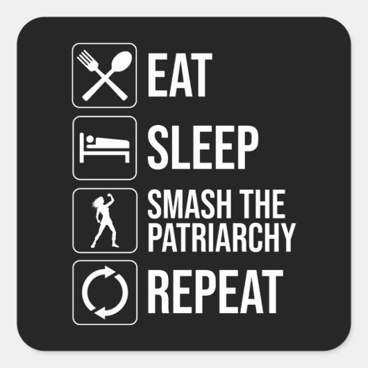 Eet. Slaap. Sla het patriarchaat kapot. Herhaal Vierkante Sticker (Voorkant)