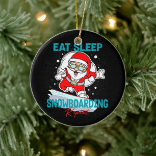 Eet Slaap Snowboarden Herhaal Kerstfeest Koel Keramisch Ornament