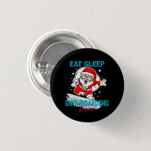 Eet Slaap Snowboarden Herhaal Kerstfeest Koel Ronde Button 3,2 Cm