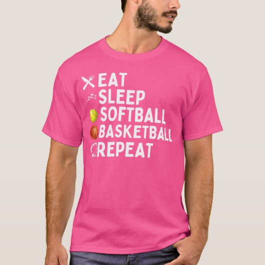 Eet Slaap Softbal Basketbal Herhaal Grappig Softba T-shirt (Voorkant)