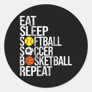 Eet Slaap Softbal Voetbal Basketbal Herhaal Grappi Ronde Sticker