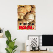 Eet Slaap Speel Baseball Inspirerend Poster (Thuiskantoor)