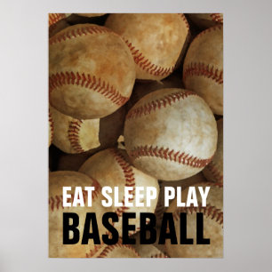 Eet Slaap Speel Baseball kunstwerk Poster