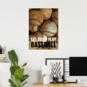 Eet Slaap Speel Baseball kunstwerk Poster (Thuiskantoor)
