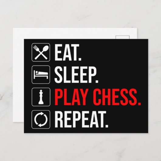 Eet. Slaap. Speel Chess. Herhaal Briefkaart (Voorkant / Achterkant)