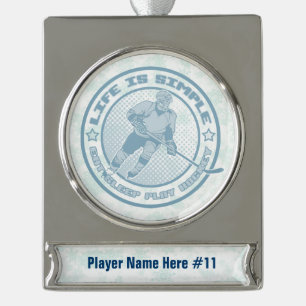 Eet, Slaap, Speel Hockey Custom Holiday Ornament Verzilverd Banner Ornament