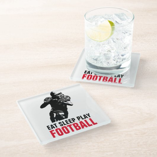 Eet Slaap Speel Zwart & Wit Voetbal Pop Art Glazen Onderzetter (Schuin)