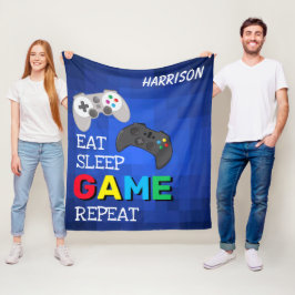 Eet, Slaap, Spel, Herhaal | Gamer op maat Fleece Deken