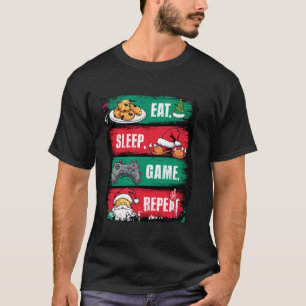 Eet Slaap Spel Herhaal Gaming Kostuum Kerstspel T-shirt