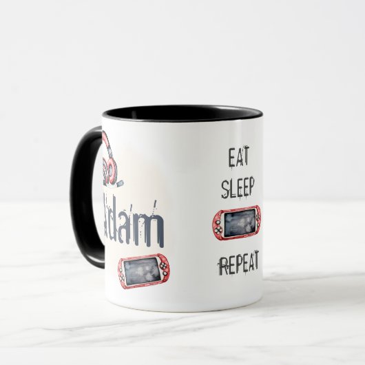 Eet, slaap, spel, herhaal. Mok (Voorkant links)