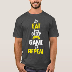 Eet slaap spel herhaal ontwerp grappig gamen meme t-shirt