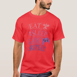 eet slaap spel herhaal retro t-shirt