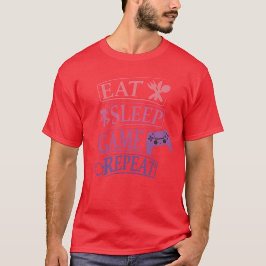 eet slaap spel herhaal retro t-shirt (Voorkant)
