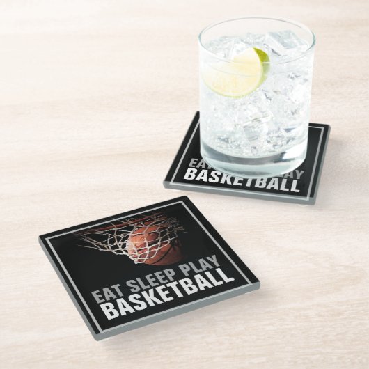 Eet Slaap Spelen Basketbal Kunstwerk Motivatie Glazen Onderzetter (Schuin)