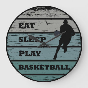 Eet slaap spelen basketbal retro speler grote klok