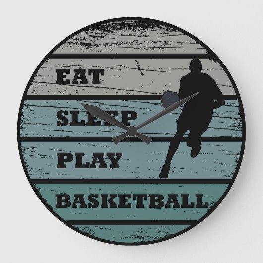 Eet slaap spelen basketbal retro speler grote klok (Voorkant)