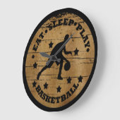 Eet slaap spelen basketbal retro speler grote klok (Hoek)