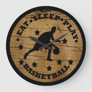 Eet slaap spelen basketbal retro speler grote klok