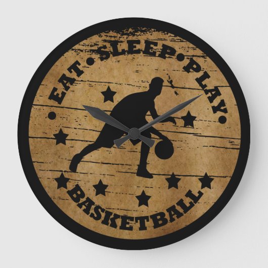 Eet slaap spelen basketbal retro speler grote klok (Voorkant)