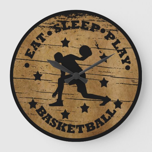 Eet slaap spelen basketbal retro speler grote klok (Voorkant)