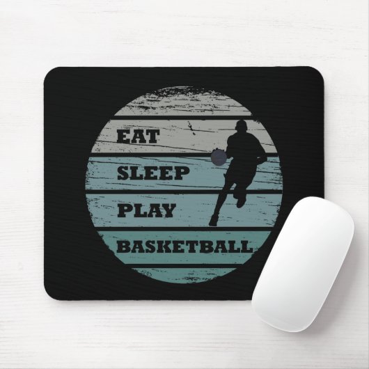Eet slaap spelen basketbal retro speler muismat (Met muis)