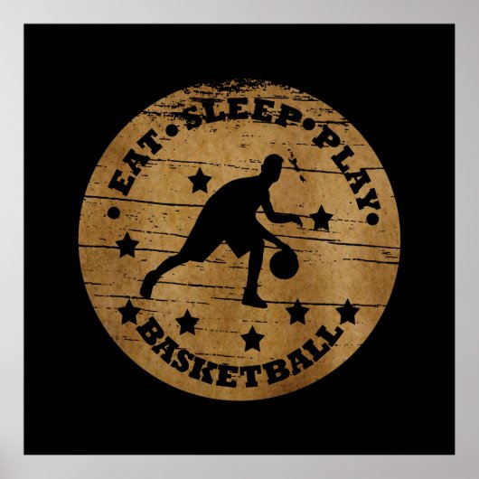Eet slaap spelen basketbal retro speler poster (Voorkant)