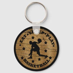 Eet slaap spelen basketbal retro speler sleutelhanger