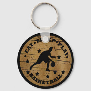 Eet slaap spelen basketbal retro speler sleutelhanger