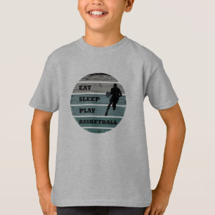Eet slaap spelen basketbal retro speler t-shirt
