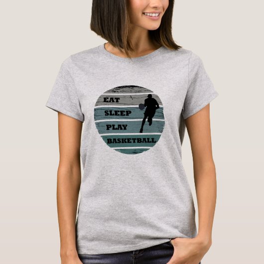 Eet slaap spelen basketbal retro speler t-shirt (Voorkant)