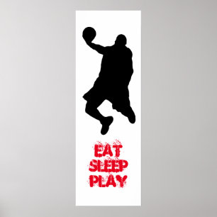 Eet Slaap Spelen Basketbal Speler Silhouette Poste Poster