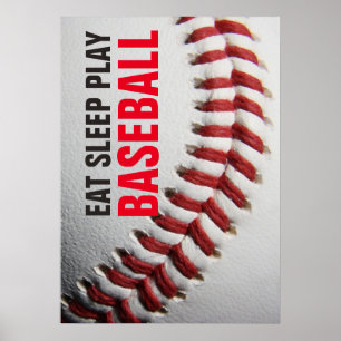 Eet slaap spelen close-up honkbal poster