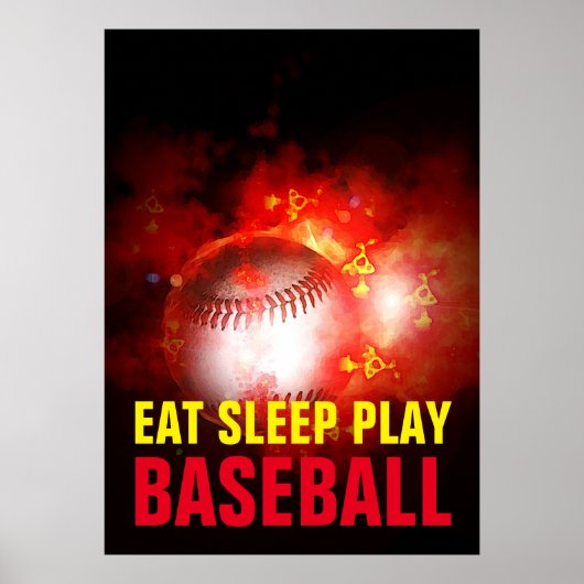 Eet Slaap Spelen Flaming Baseball Motivatie Poster (Voorkant)