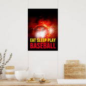 Eet Slaap Spelen Flaming Baseball Motivatie Poster (Keuken)