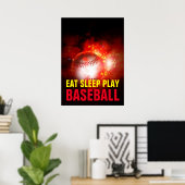 Eet Slaap Spelen Flaming Baseball Motivatie Poster (Thuiskantoor)