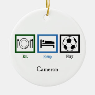 Eet Slaap Spelen Voetbal Aangepaste Kerstmis Keramisch Ornament